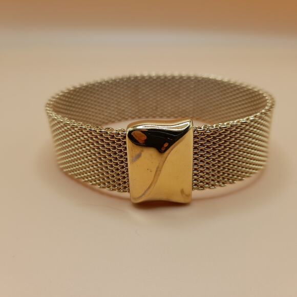 Vintage Wide Mesh Bangle Bracelet, No Clasp, 80s Vintage Jewelry - Picture 1 of 8
